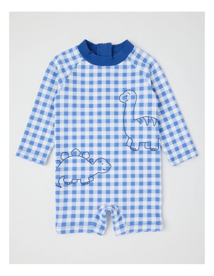 Gingham Dino Swimwear in Mid Blues image 2