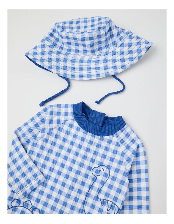 Gingham Dino Swimwear in Mid Blues image 3