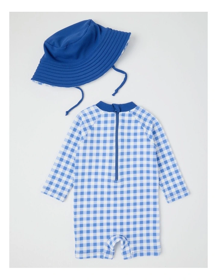 Gingham Dino Swimwear in Mid Blues image 4