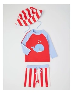 Whale Stripe Swimwear in Ruby