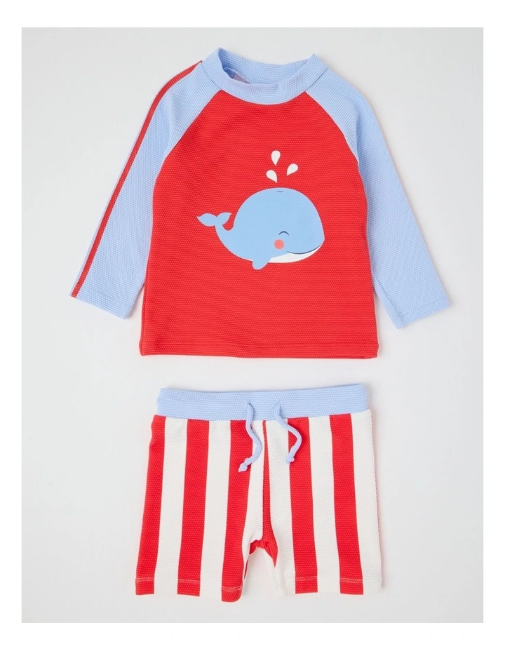 Whale Stripe Swimwear in Ruby image 2