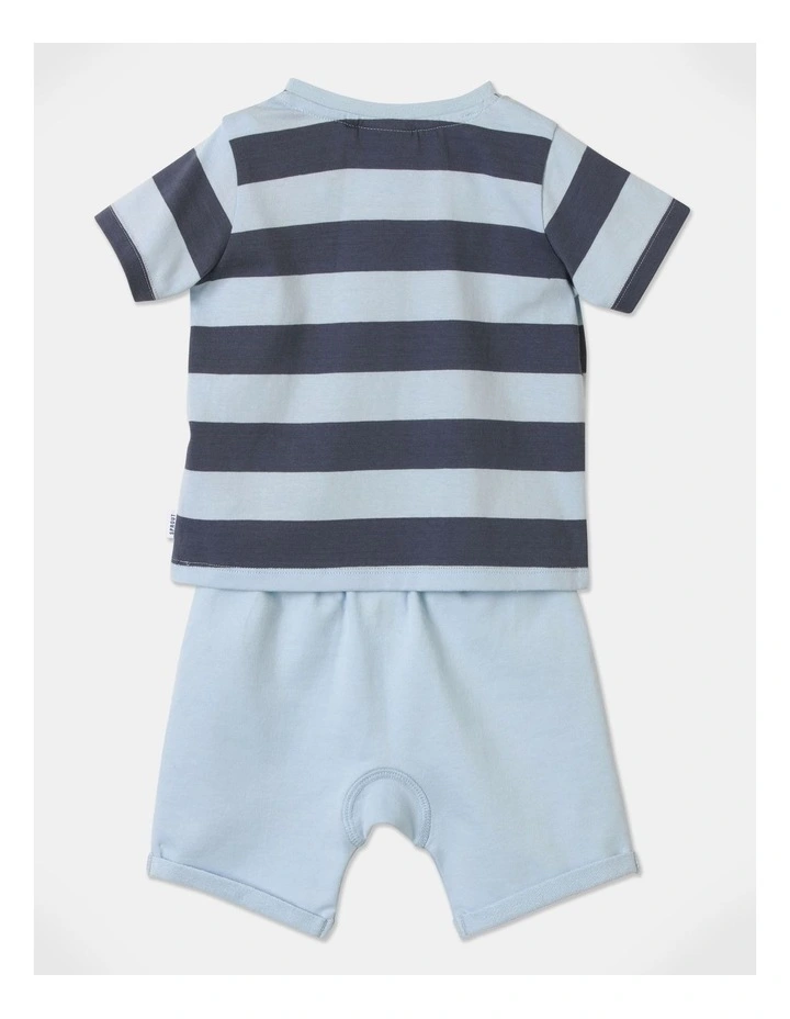 Lion Embroidered Pocket Top & Short Set in Light Blue image 3