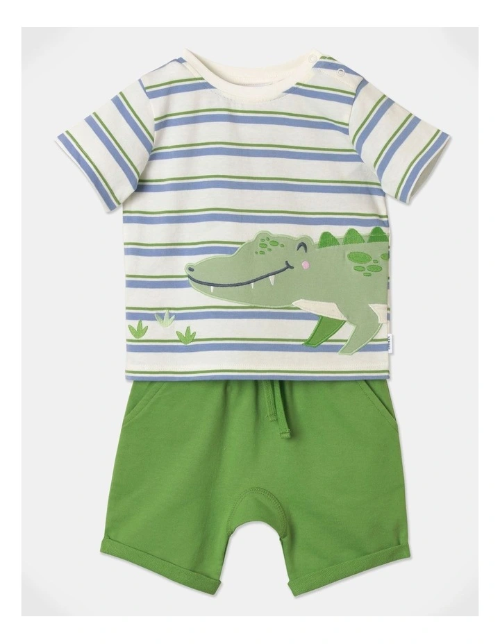 Crocodile Applique Top and Short in Cream image 1