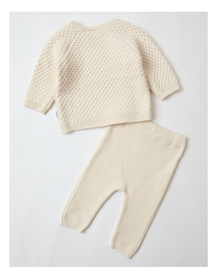Raglan Crew Top & Pant Set in Beige image 3
