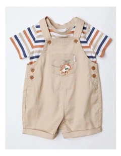 Mini Monkey Adventures 2 Piece Overall Set In Beige