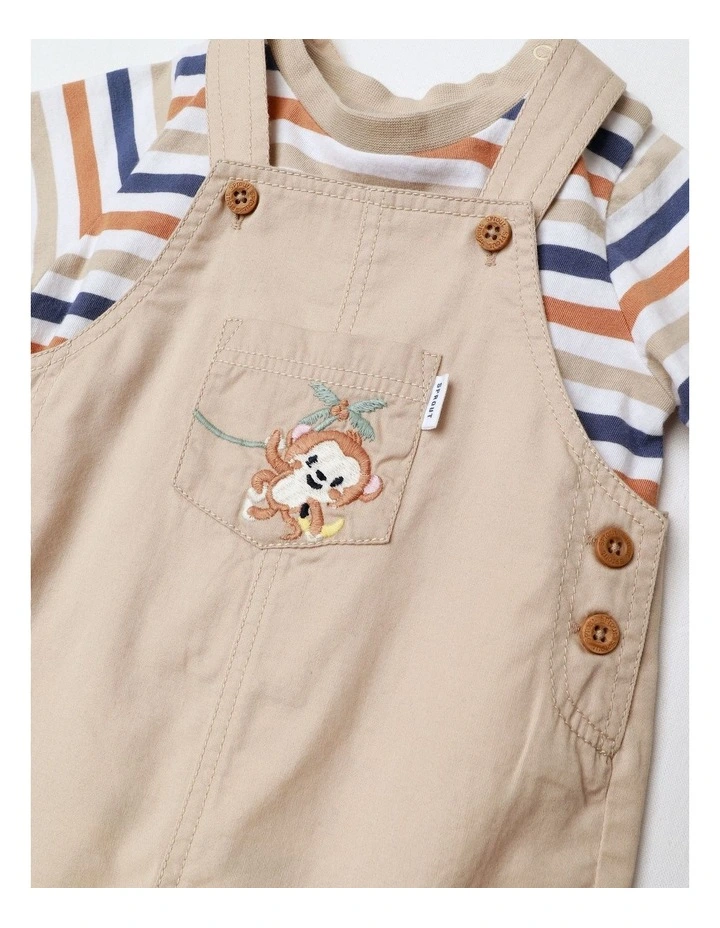 Mini Monkey Adventures 2 Piece Overall Set In Beige image 2