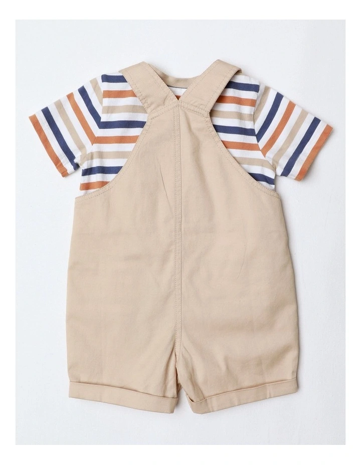 Mini Monkey Adventures 2 Piece Overall Set In Beige image 4