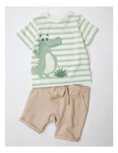 Crocodile Safari Applique Top & Shorts Set in Multi