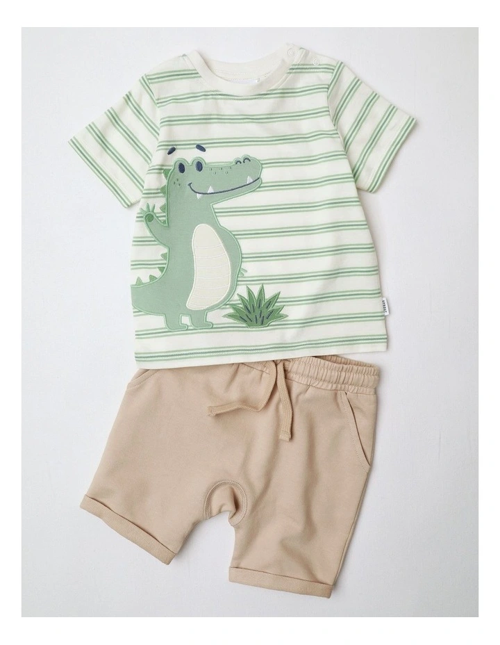 Crocodile Safari Applique Top & Shorts Set in Multi image 1