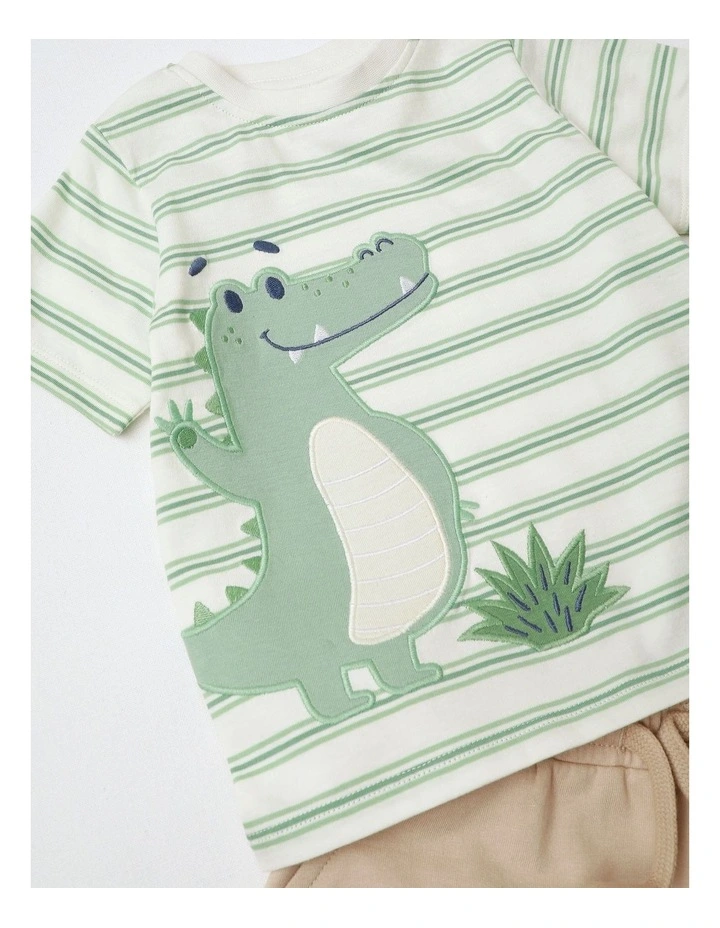 Crocodile Safari Applique Top & Shorts Set in Multi image 2