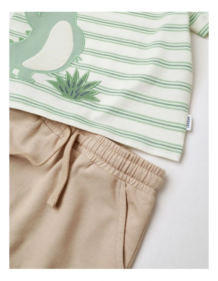 Crocodile Safari Applique Top & Shorts Set in Multi image 5