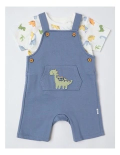 Little Dino Overall Set in Stonewash