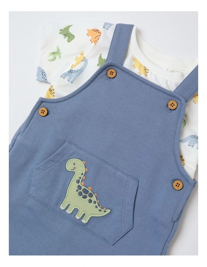 Little Dino Overall Set in Stonewash image 2