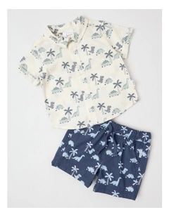 Dino Linen Blend Shirt & Short Set in Stonewash