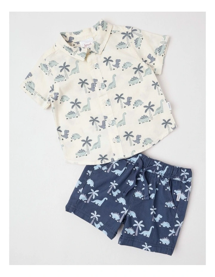 Dino Linen Blend Shirt & Short Set in Stonewash image 1