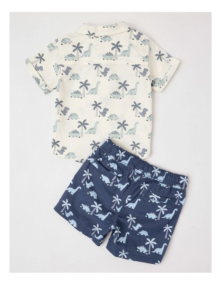 Dino Linen Blend Shirt & Short Set in Stonewash image 2