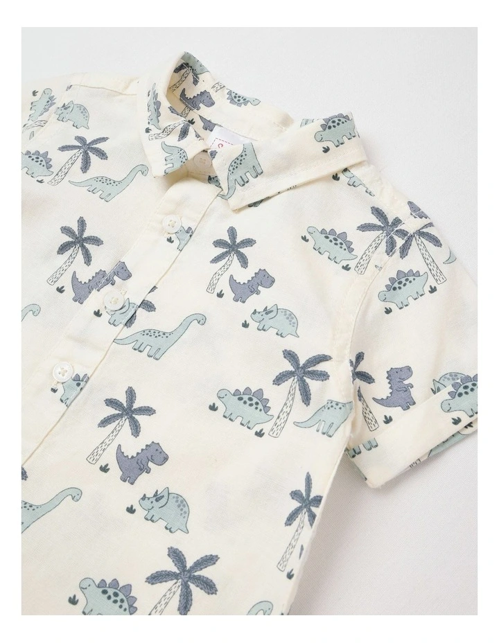 Dino Linen Blend Shirt & Short Set in Stonewash image 3