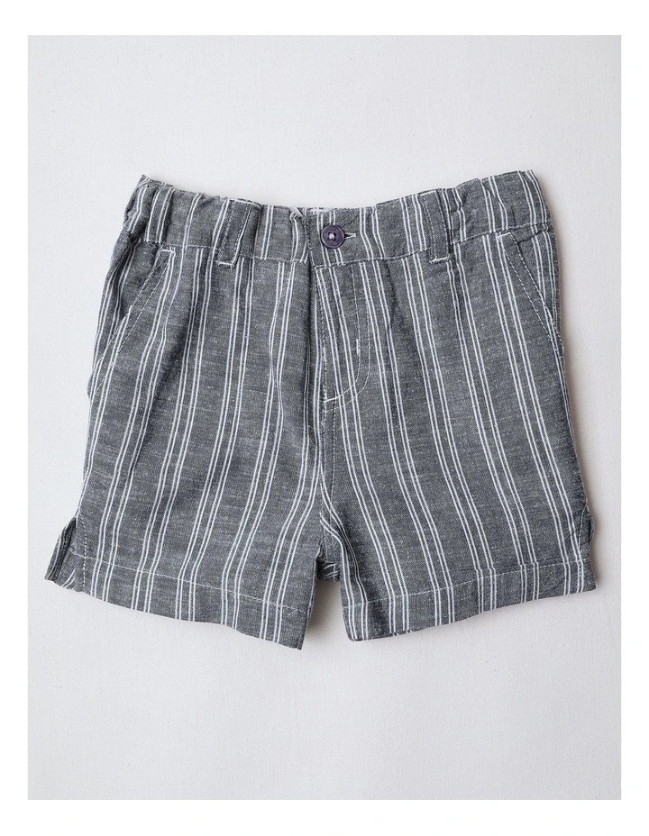 Woven Bowtie Shirt With Vest  Short Set in Indigo image 4