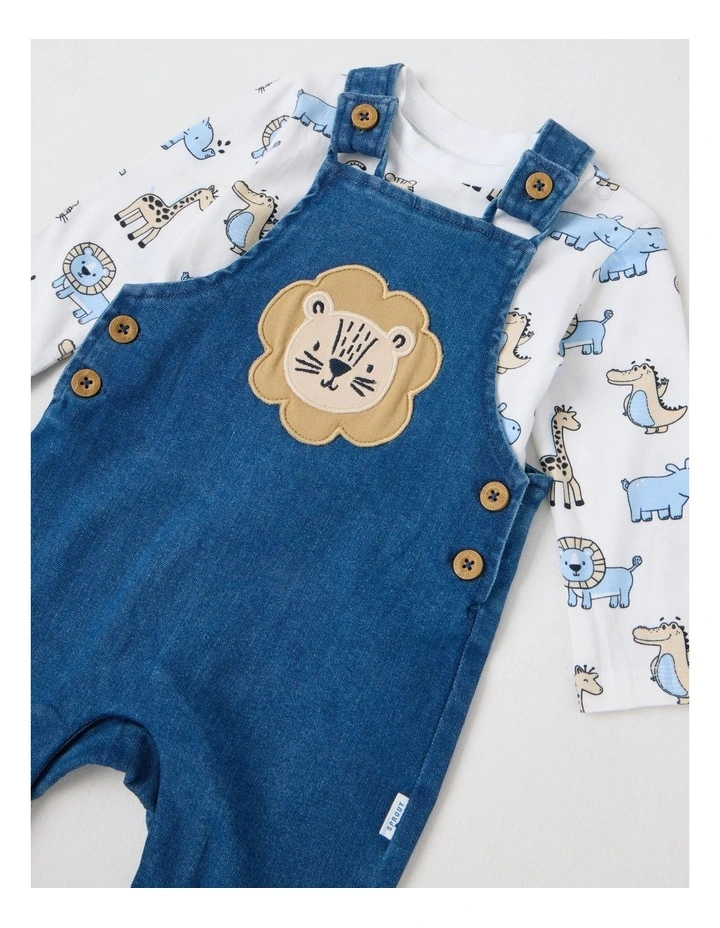 Denim Lion Overall Set in Blue image 2