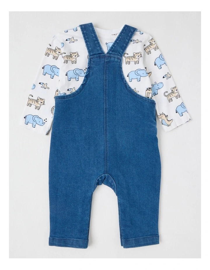 Denim Lion Overall Set in Blue image 3