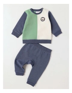 Colour Block Tracksuit Set in Indigo