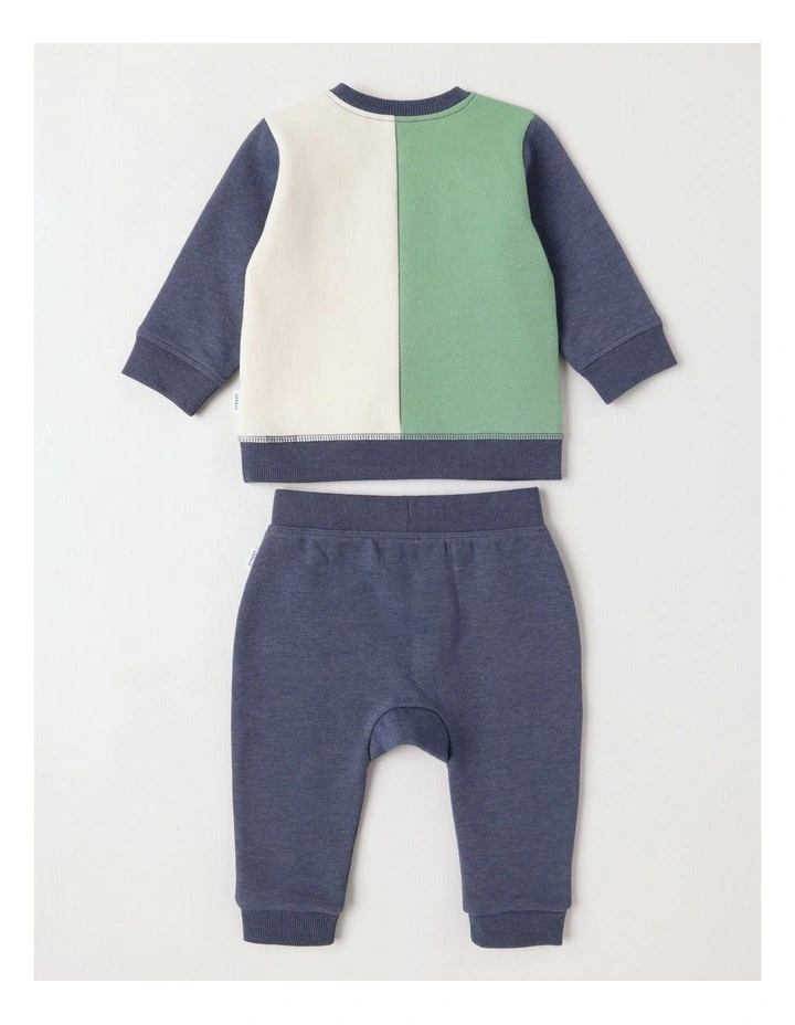Colour Block Tracksuit Set in Indigo image 3
