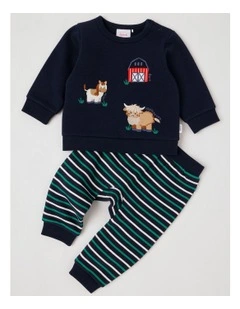 Crew Neck Farm Tracksuit Set in Navy