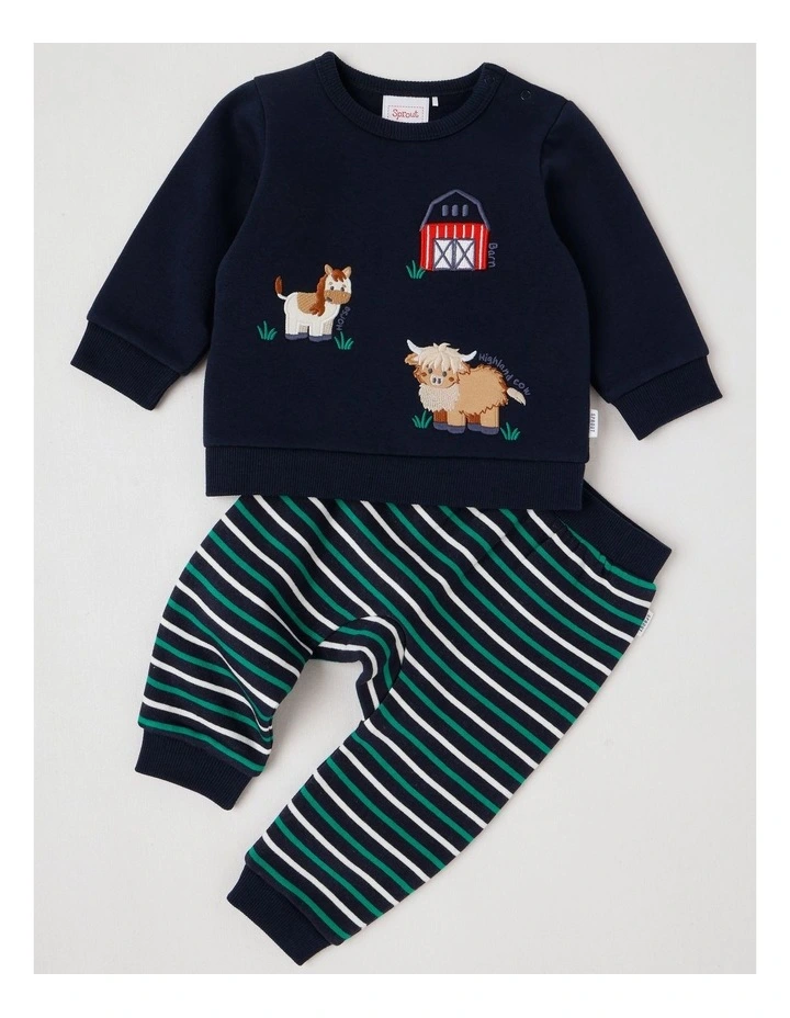 Crew Neck Farm Tracksuit Set in Navy image 1