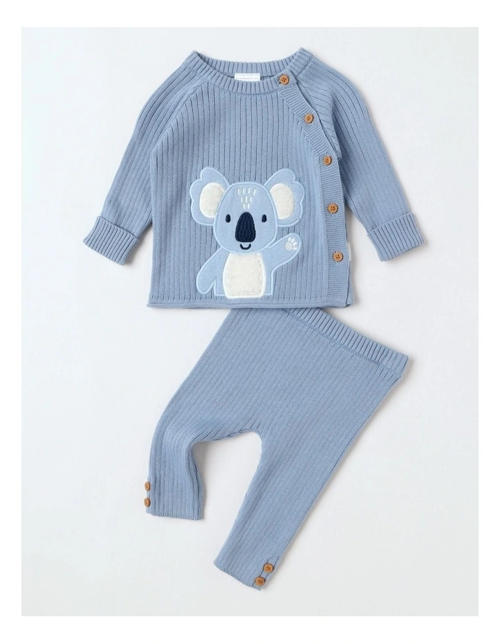 Raglan Koala Top & Legging Set in Mid Blues image 1