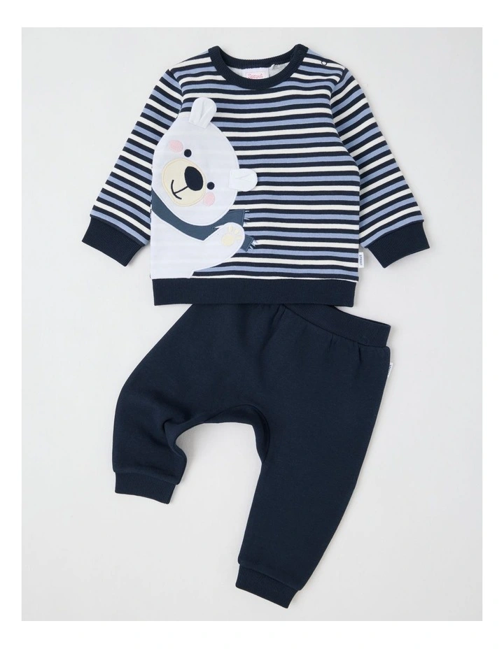 Crew Neck Polar Bear Tracksuit Set in Cream image 1