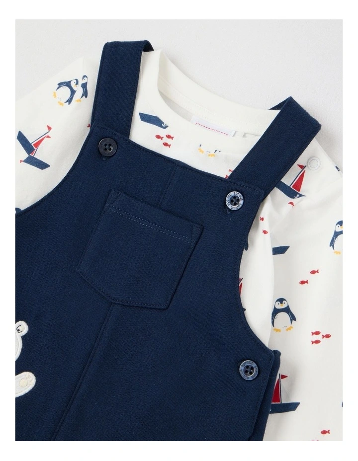 Polar Bear Fleece Overall Set in Navy image 2