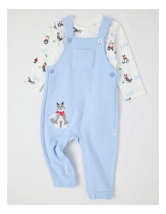 Farm Dog Fleece Overall Set in Bluestone