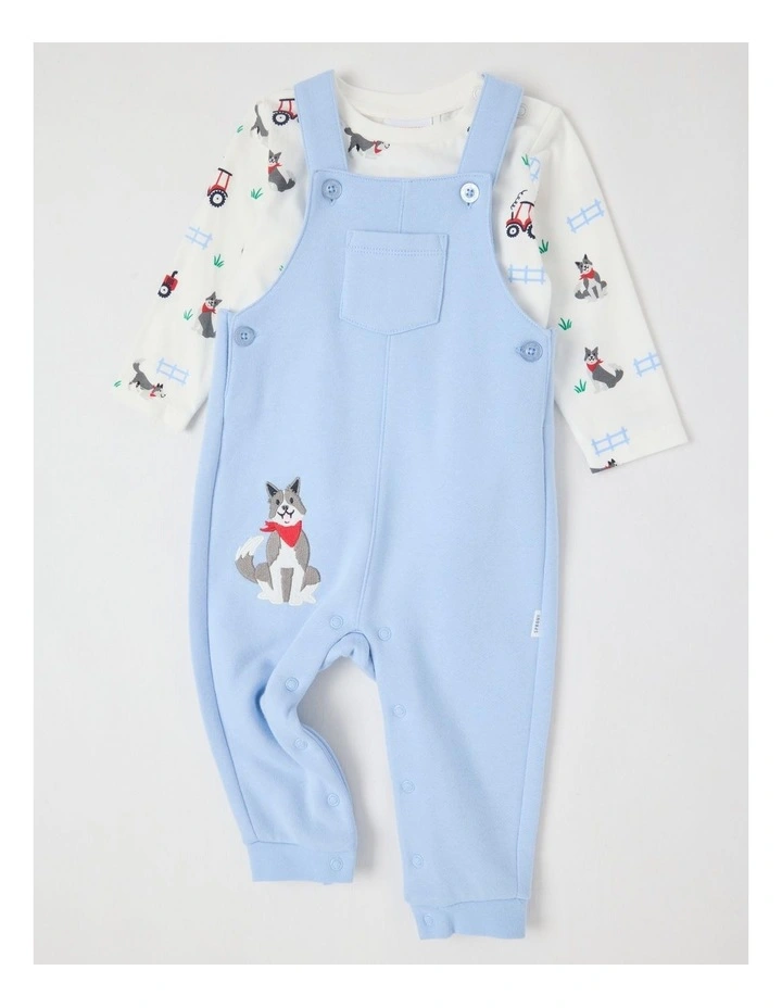 Farm Dog Fleece Overall Set in Bluestone image 1