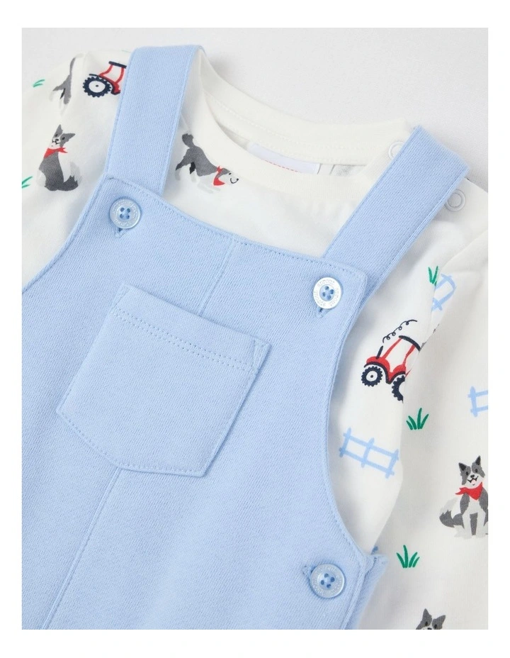 Farm Dog Fleece Overall Set in Bluestone image 2