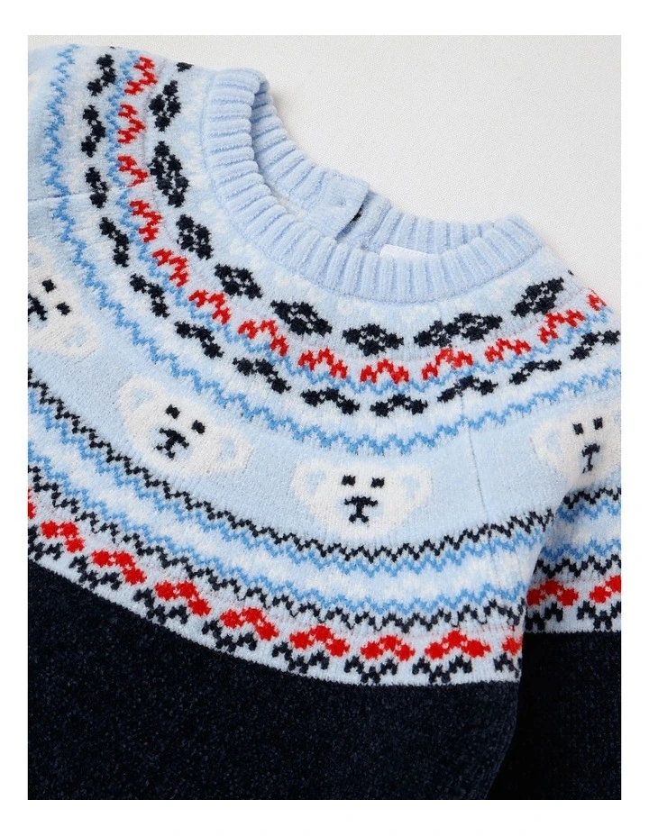 Chennile Teddy Bear Fair Isle Top & Legging Set in Bluestone image 4