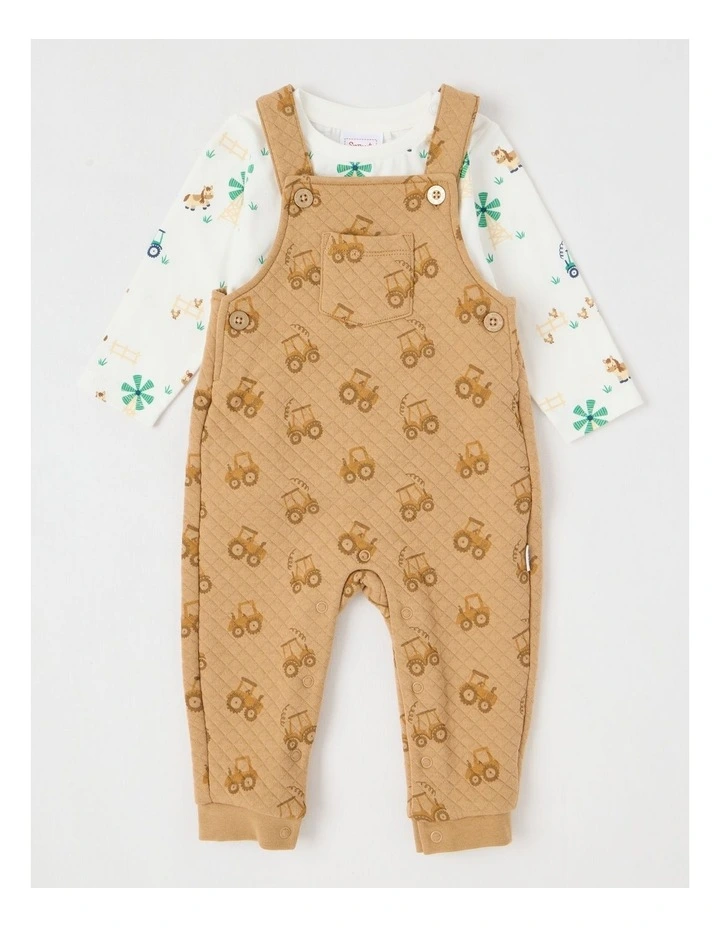 Tractor Quilted Overall Set in Tan image 1