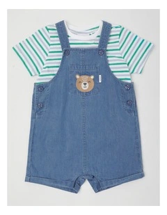 Bear Chambray Overall Set in Dusty Blue