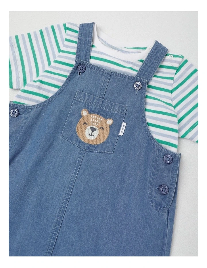 Bear Chambray Overall Set in Dusty Blue image 2