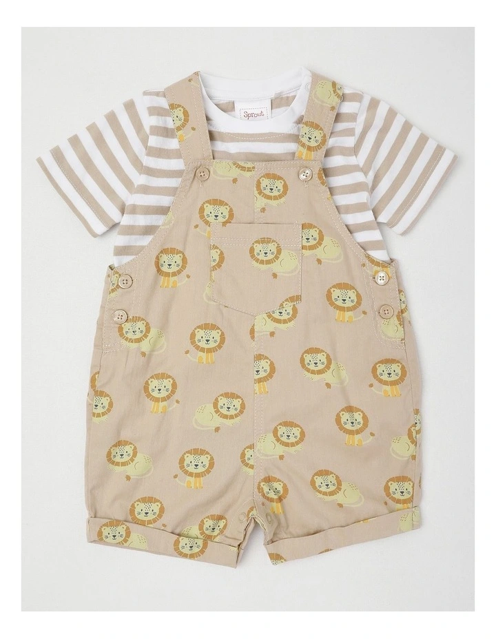 Lion Woven Overall Set in Beige image 1