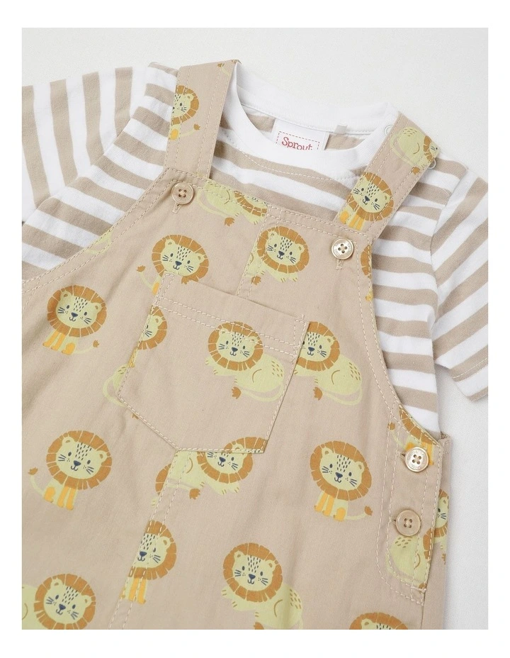 Lion Woven Overall Set in Beige image 2