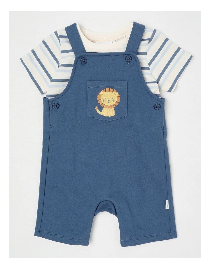 Lion Stripe Overall Set in Denim image 1