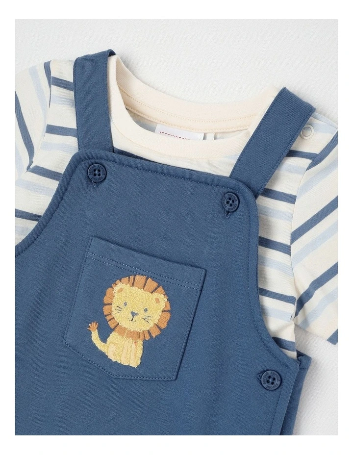 Lion Stripe Overall Set in Denim image 2