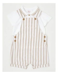 Occasion Stripe Overall & Polo Set in Beige