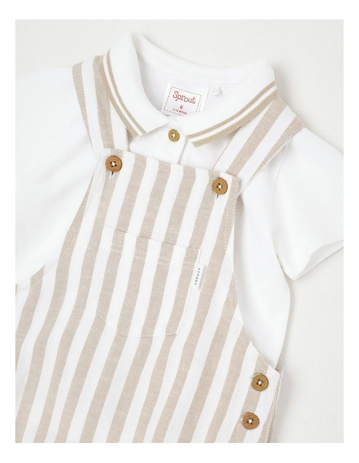 Occasion Stripe Overall & Polo Set in Beige image 2
