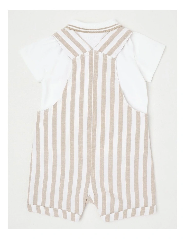 Occasion Stripe Overall & Polo Set in Beige image 3