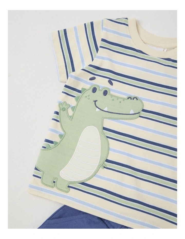 Y/D Stripe Crocodile Applique T-Shirt in Bone image 2