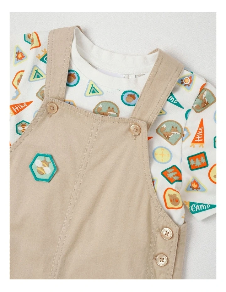 Camping Bardge Woven Overall Set in Beige image 2