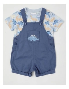 Dino Woven Overall Set in Mid Blues