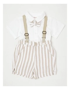 Occasion Stripe Shirt With Braces Set in White