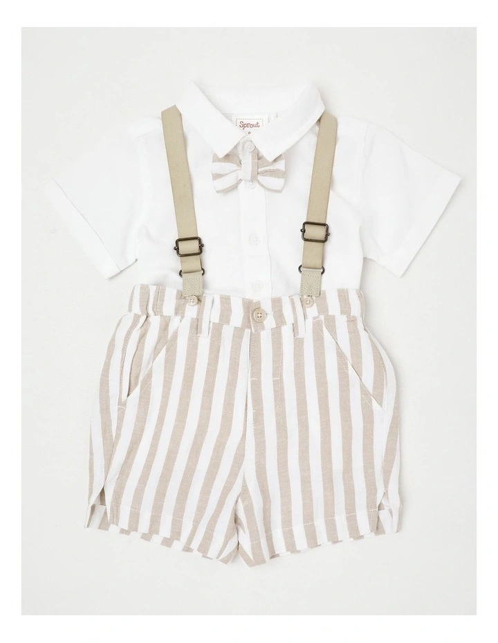Occasion Stripe Shirt With Braces Set in White image 1